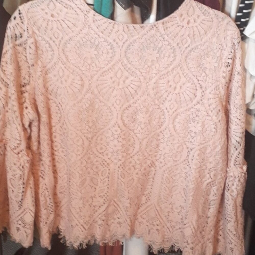 Beautiful Soft Pale Pink Lace 3/4 Sleeve Blouse/Top